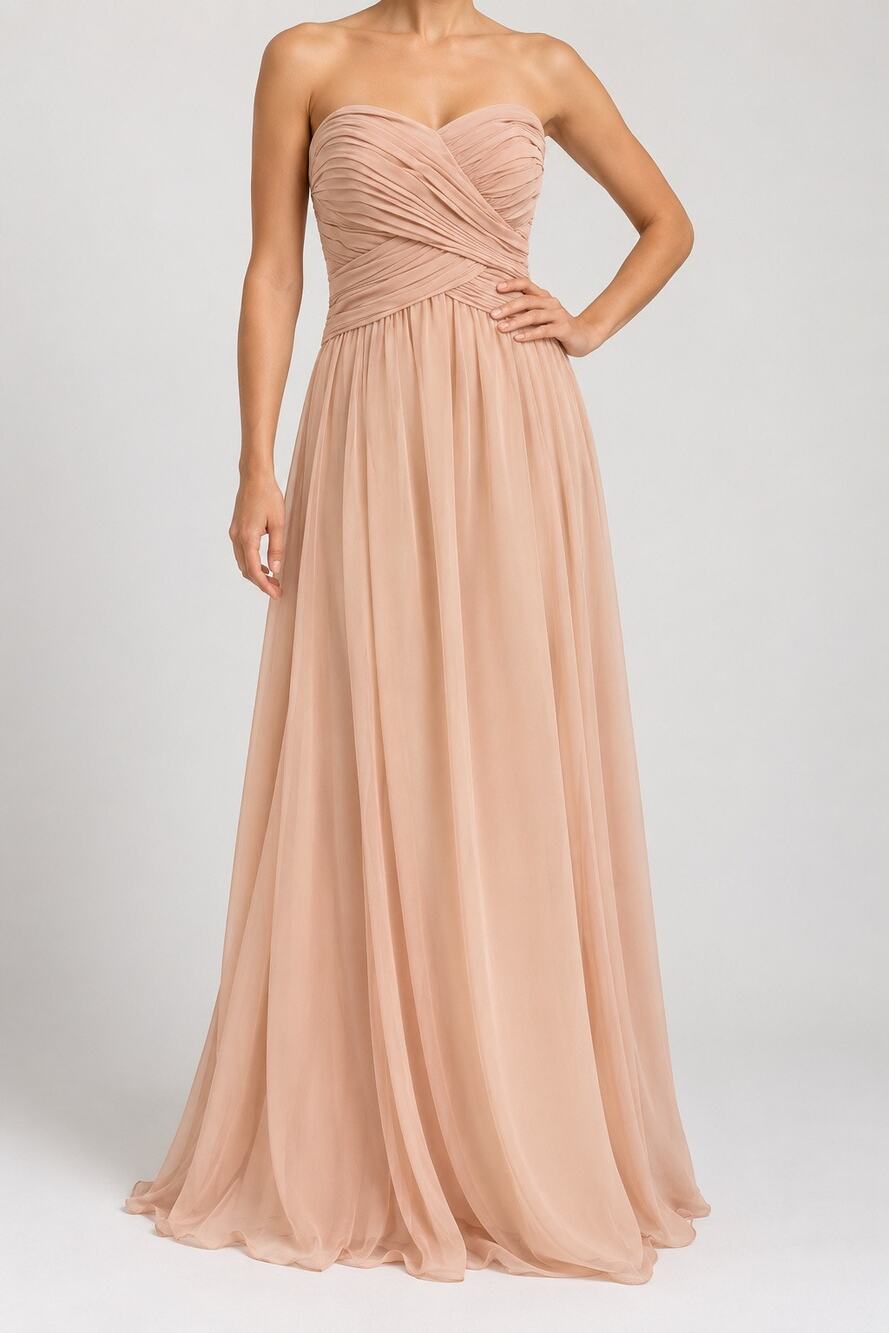 Lauren Ralph Lauren Evening 12 Strapless Chiffon Blush Rose Pink Maxi Ball Gown